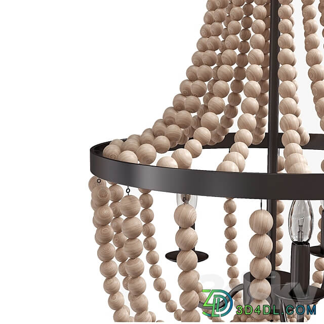 Pendant light Kenroy Home 93131BS Dumas 3 Lt Wood Bead Chandelier in Brushed Steel