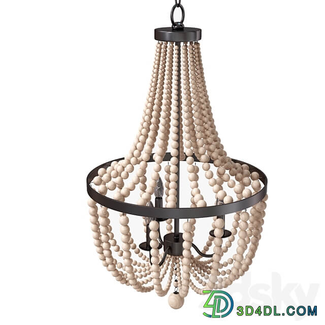 Pendant light Kenroy Home 93131BS Dumas 3 Lt Wood Bead Chandelier in Brushed Steel