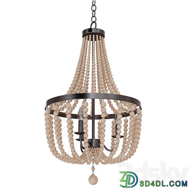 Pendant light Kenroy Home 93131BS Dumas 3 Lt Wood Bead Chandelier in Brushed Steel