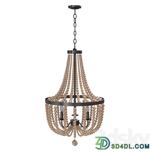 Pendant light Kenroy Home 93131BS Dumas 3 Lt Wood Bead Chandelier in Brushed Steel