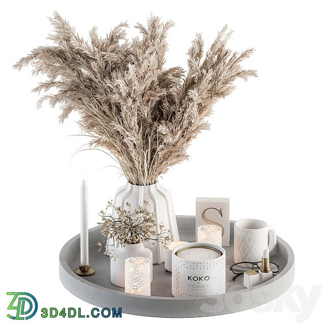 White Decorative Set with Pampas Set 74