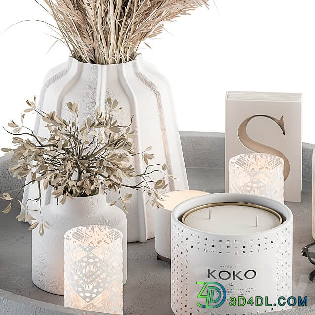 White Decorative Set with Pampas Set 74