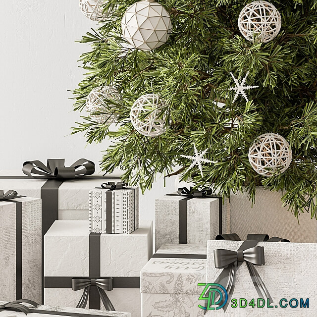 Christmas Decoration 23 Christmas White and Green Tree with Gift 3D Models 3DSKY