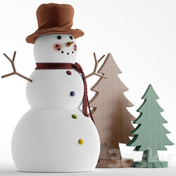 Snowman and wooden christmas tree 3D Models 3DSKY 