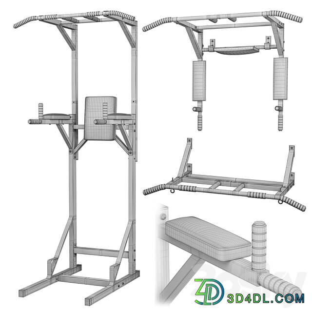 Set wall horizontal bar horizontal bar 3 in 1 and full horizontal bar bars press 3D Models 3DSKY