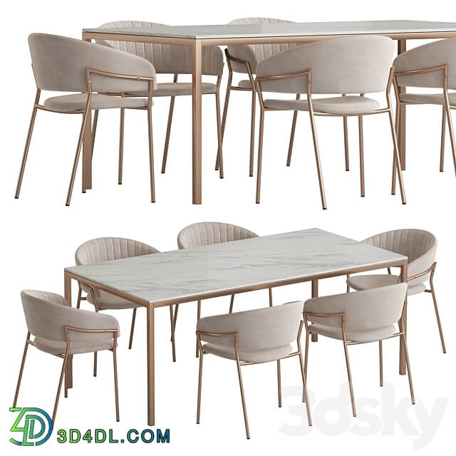 West Elm Frame table Piza chair dining set Table Chair 3D Models 3DSKY