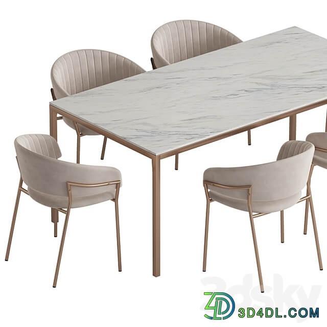 West Elm Frame table Piza chair dining set Table Chair 3D Models 3DSKY