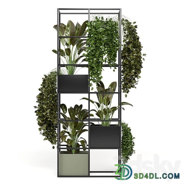 indoor plants in rusty concrete pot on metal shelf Set 122 3D Models 3DSKY