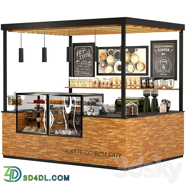 Coffee point in ethnic style with desserts sweets and wooden elements in the decor 3D Models