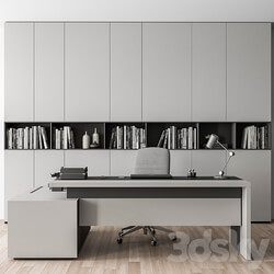 Boss Desk with Library Gray Set Office Furniture 249 3D Models 3DSKY 