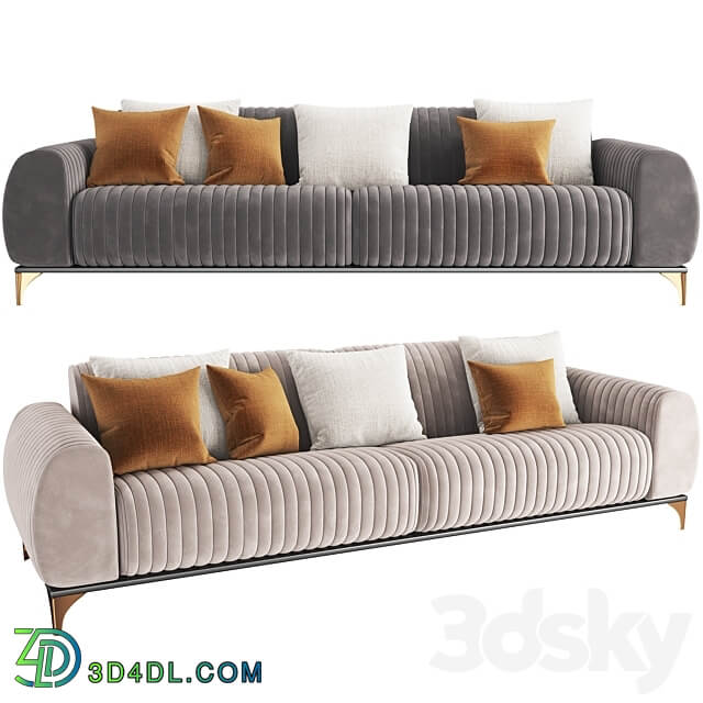 Sofa 4 Lugares Sala de Estar Base de Madeira 3D Models 3DSKY