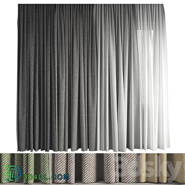 Curtain 10 with Fidivi Jeans upholstery fabric 3D Models 3DSKY