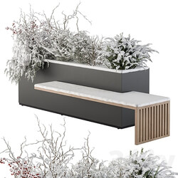 Urban Furniture snowy Bench with Plants Set 30 3D Models 3DSKY 