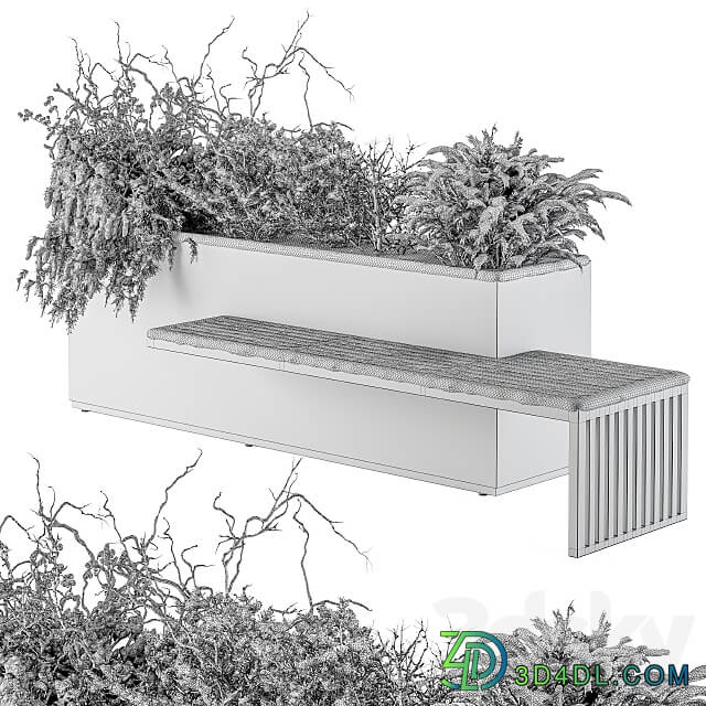 Urban Furniture snowy Bench with Plants Set 30 3D Models 3DSKY