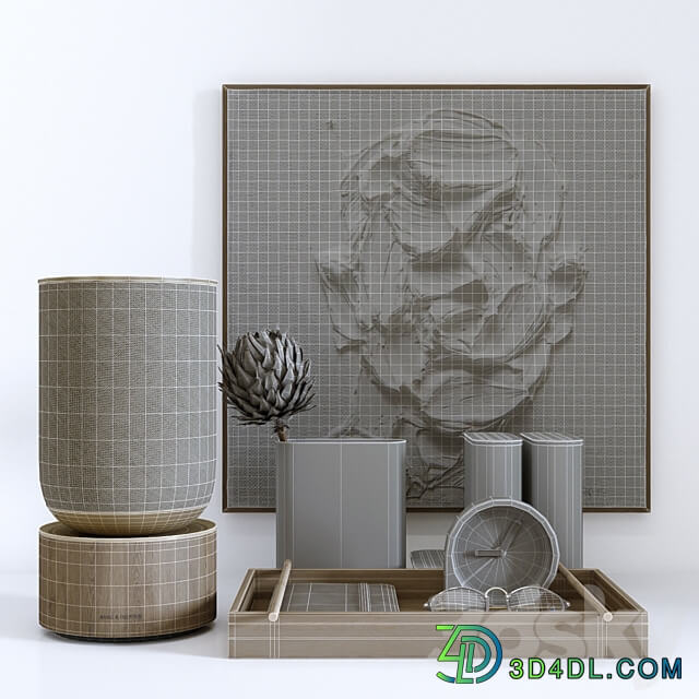 Decorative set with Protea and Plaster panel 3D Models