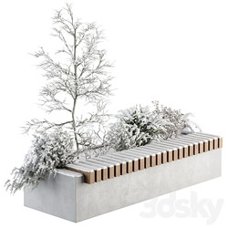 Urban Furniture snowy Bench with Plants Set 32 3D Models 
