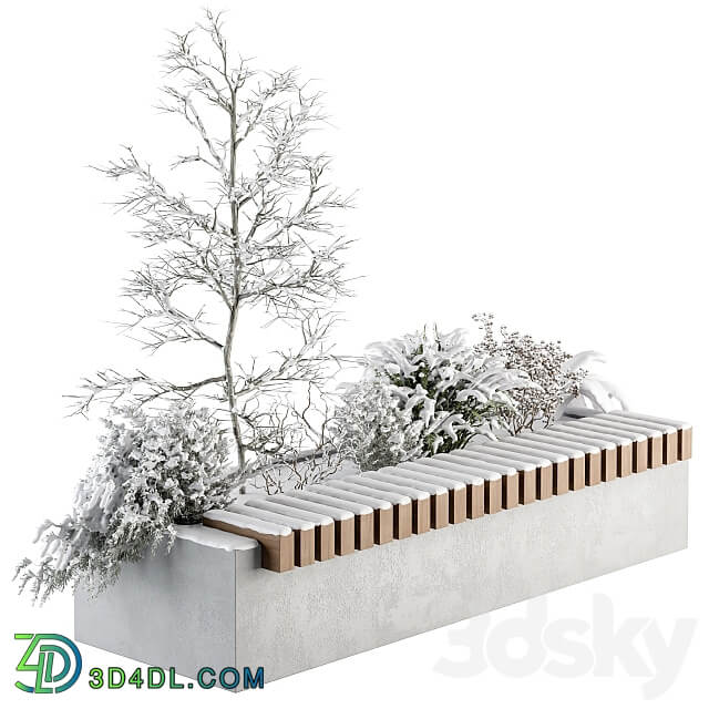 Urban Furniture snowy Bench with Plants Set 32 3D Models