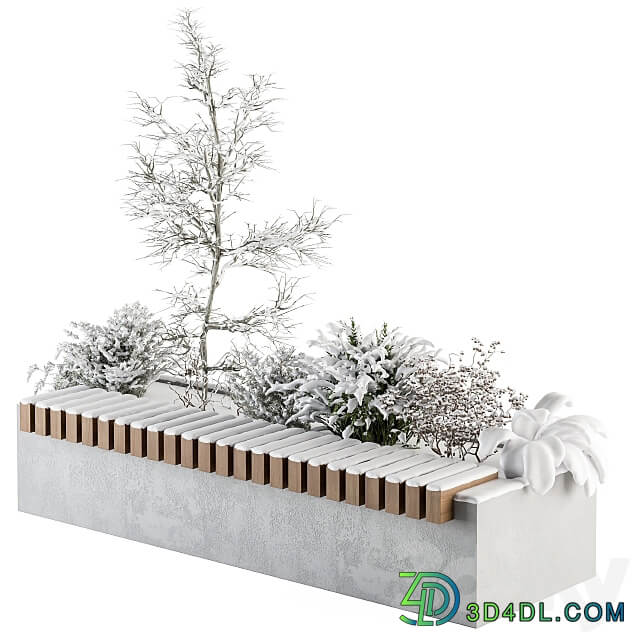 Urban Furniture snowy Bench with Plants Set 32 3D Models