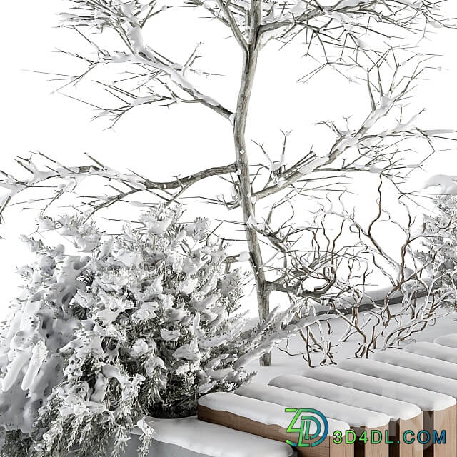 Urban Furniture snowy Bench with Plants Set 32 3D Models