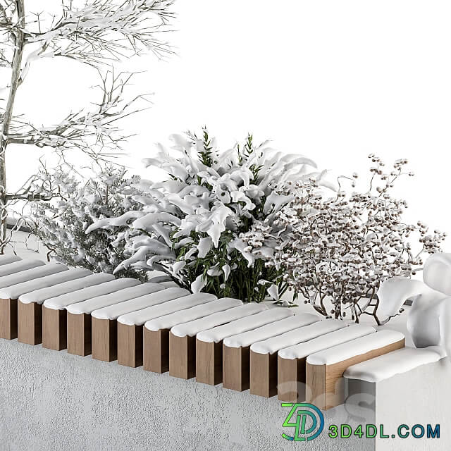 Urban Furniture snowy Bench with Plants Set 32 3D Models