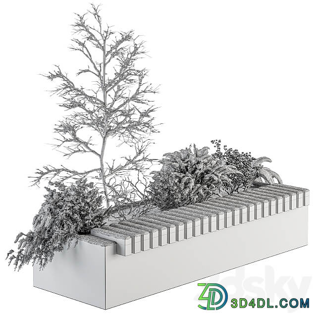 Urban Furniture snowy Bench with Plants Set 32 3D Models