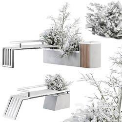 Urban Furniture snowy Bench with Plants Set 33 3D Models 