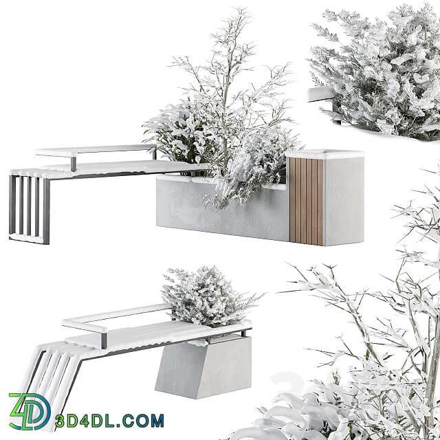 Urban Furniture snowy Bench with Plants Set 33 3D Models