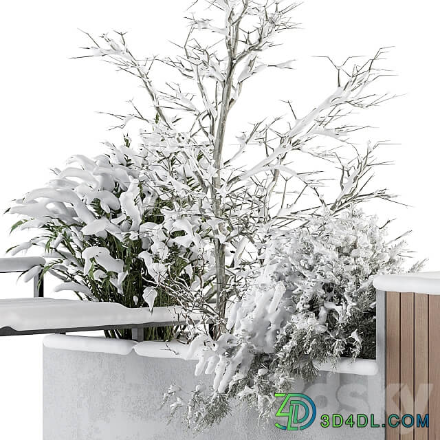 Urban Furniture snowy Bench with Plants Set 33 3D Models