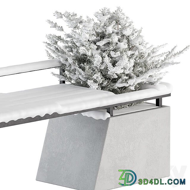 Urban Furniture snowy Bench with Plants Set 33 3D Models