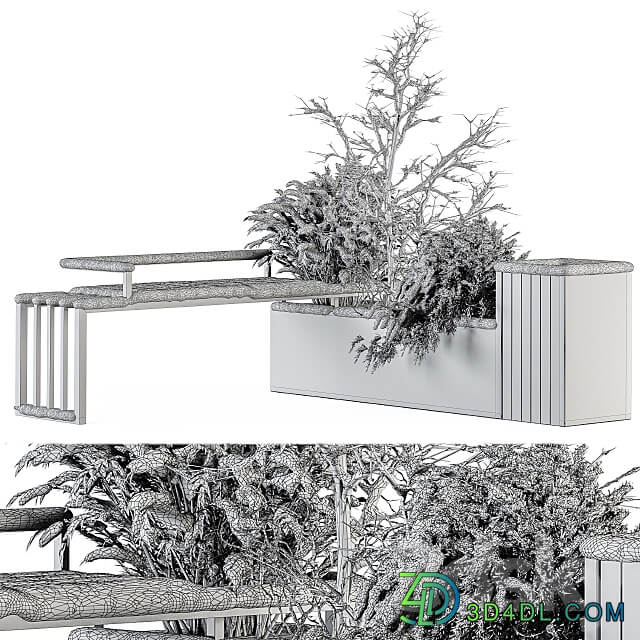 Urban Furniture snowy Bench with Plants Set 33 3D Models