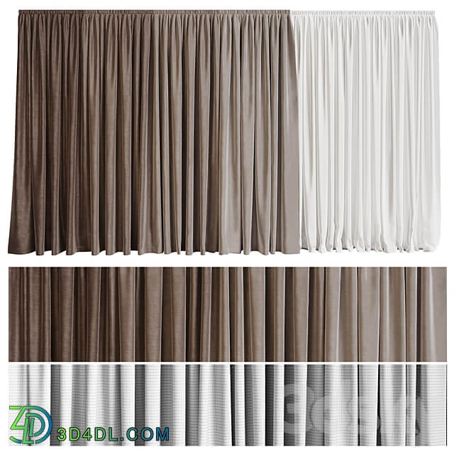 Curtain in four shades with tulle 3D Models