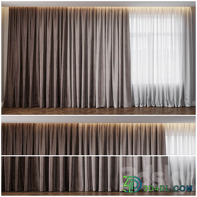 Curtain in four shades with tulle 3D Models