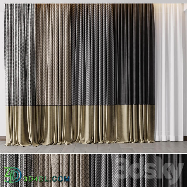 Hadi Gray Gold Curtains 55 Soft Curtains and Linen Silk Fabric 3D Models