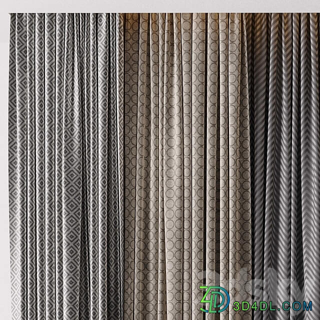 Hadi Gray Gold Curtains 55 Soft Curtains and Linen Silk Fabric 3D Models