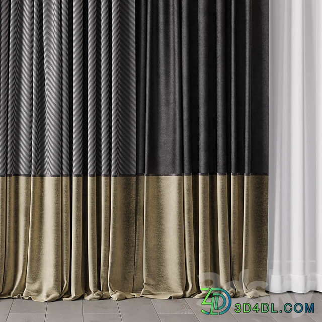 Hadi Gray Gold Curtains 55 Soft Curtains and Linen Silk Fabric 3D Models