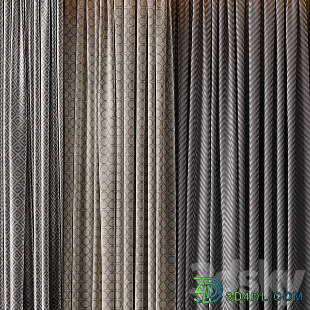 Hadi Gray Gold Curtains 55 Soft Curtains and Linen Silk Fabric 3D Models