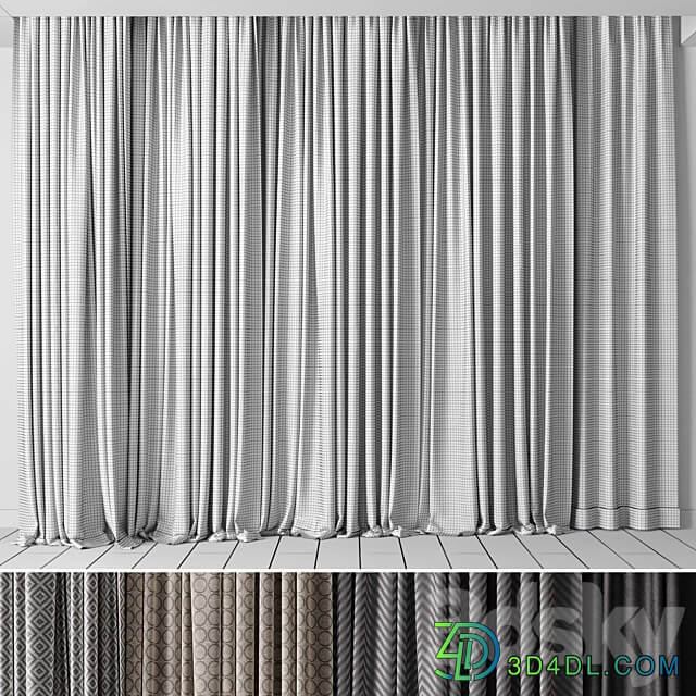 Hadi Gray Gold Curtains 55 Soft Curtains and Linen Silk Fabric 3D Models