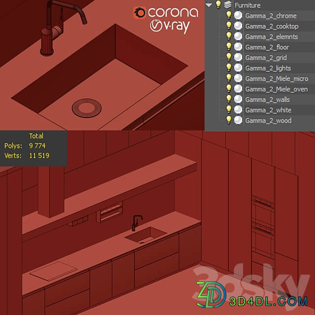 Arclinea Gamma 2 Kitchen 3D Models