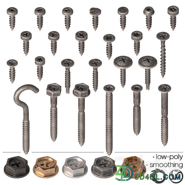 Screws self tapping screws Set 3 3D Models