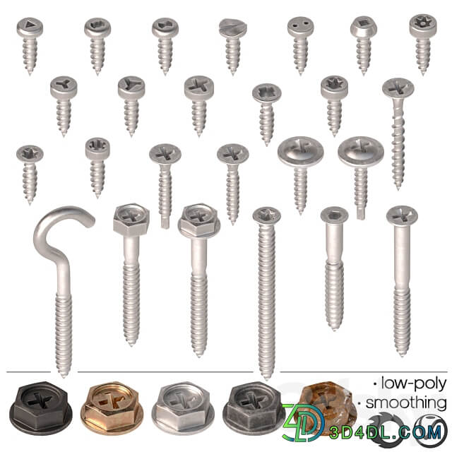 Screws self tapping screws Set 3 3D Models