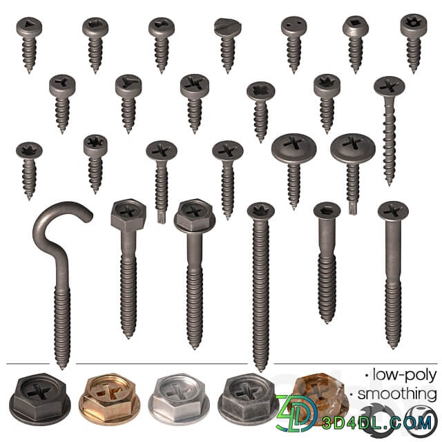 Screws self tapping screws Set 3 3D Models