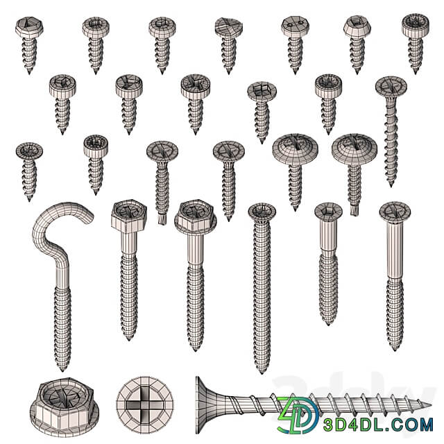 Screws self tapping screws Set 3 3D Models