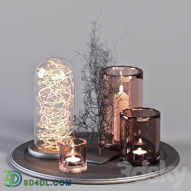 Decorative Set 16 Candles and Metal Branches 3D Models