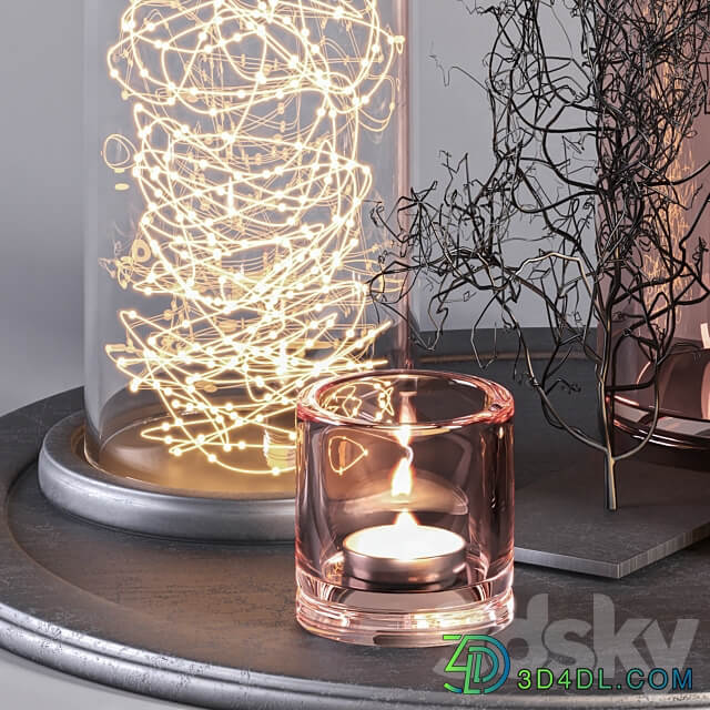 Decorative Set 16 Candles and Metal Branches 3D Models