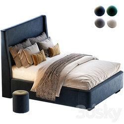 Bed Defense 160 Velvet Grey emerald sand blue with pouffe Kofi Divanru Bed 3D Models 