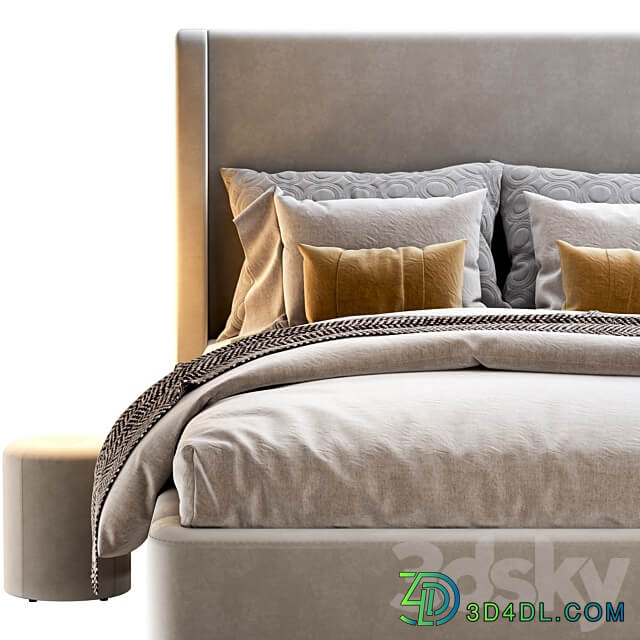 Bed Defense 160 Velvet Grey emerald sand blue with pouffe Kofi Divanru Bed 3D Models