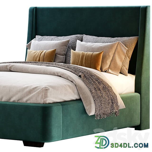 Bed Defense 160 Velvet Grey emerald sand blue with pouffe Kofi Divanru Bed 3D Models