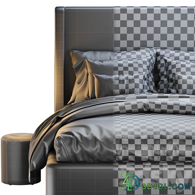 Bed Defense 160 Velvet Grey emerald sand blue with pouffe Kofi Divanru Bed 3D Models