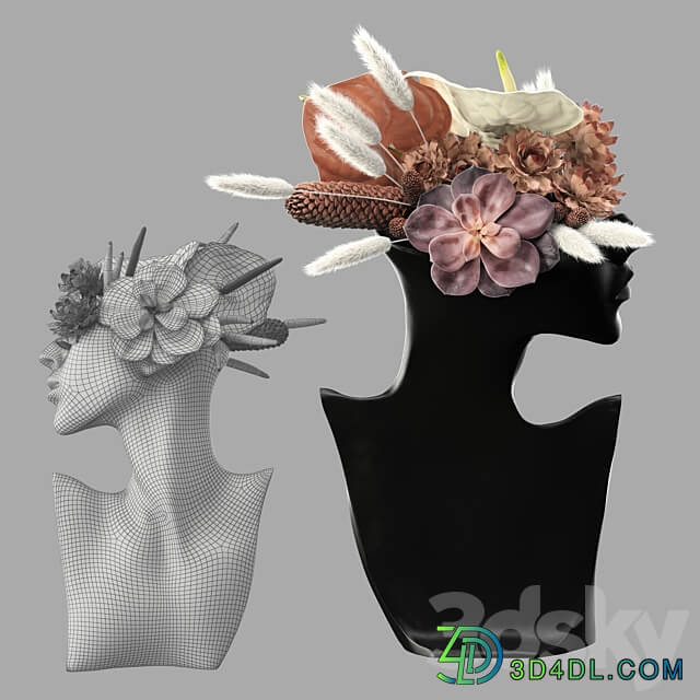 Mannequin Head Bust with a bouquet Other decorative objects 3D Models