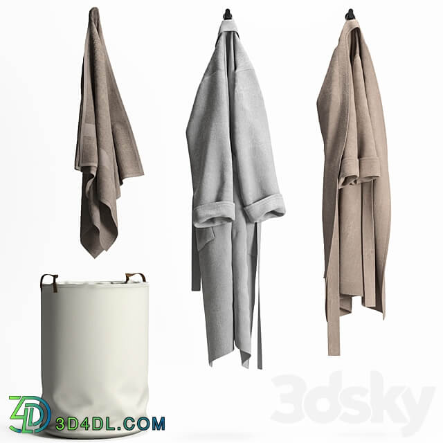 Laundry basket Bathrobe and Towel 3D Models